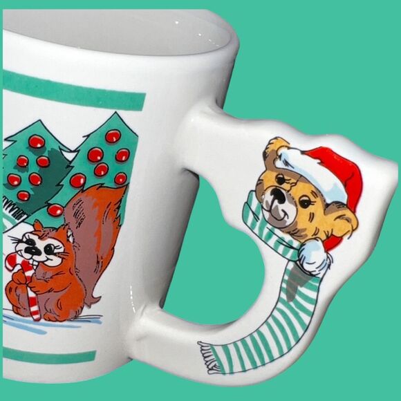 Vintage 80s Christmas Animal Mug Teddy Bear Wolf Penguin Fox Coffee Cup - Picture 6 of 7